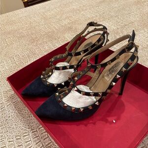 Valentino Garavani Black and Gold Studded Heels
